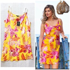 NWT Boston Proper La Sirena Floral Burnout Shift Mini Dress Chain Strap Size XL